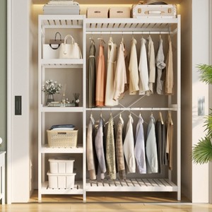 Besiost 41-In Bamboo Garment Rakc with Tower Shelves, Freestanding Closet Organizer with Hanging Rods - 1 of 4