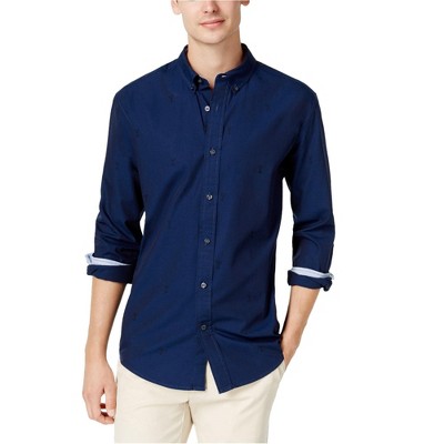 Tommy Hilfiger Mens Embroidered Martini Button Up Shirt, Blue, Large