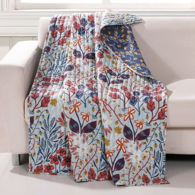 Greenland Home Fashion Barefoot Bungalow Perry Floral & Reversible Perfect Accessory Throw Blanket - 50"x60" in Multicolor