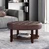 CAVINAS Modern Round PU Leather Ottoman Bench with Storage Shelf,Upholstered Wooden Storage Ottoman for Living Room - 2 of 4