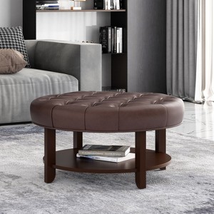PAGED Round Footrest Ottoman Modern Coffee Table with Tempered Glass Top, Velvet Entryway Ottoman Bench for Living Room, Bedroom - 1 of 4