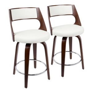Cecina Mid-Century Modern Counter Stool with Swivel in Cherry and White Faux Leather by LumiSource - Set of 2 - 1 of 4