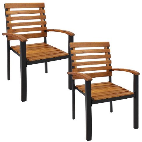 Sunnydaze Julian Set of 2 Acacia Wood and Steel Outdoor Patio Armchairs - Brown