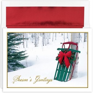 Masterpiece Studios Holiday Collection 16-Count Boxed Embossed Christmas Cards with Foil-Lined Envelopes, 7.8" x 5.6", Winter Sled (906900) - 1 of 2