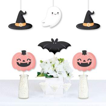 Big Dot of Happiness Pastel Halloween - Ghost, Hat, Bat and Pumpkin Decorations DIY Pink Pumpkin Party Essentials - Set of 20