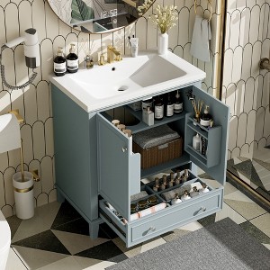 ChicFurnit Bathroom Vanities Bathroom Multi-function Vanity for Bathroom with Sink Combo Bathroom Cabinet with Door and Drawers, Blue, 30"*18"*34.8" - 1 of 4