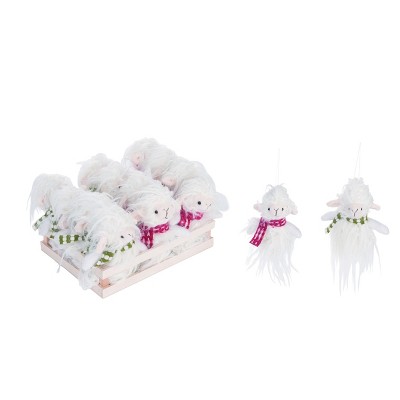 Transpac Fabric 15 in. White Christmas Plush Merry Llama Ornament Set of 12