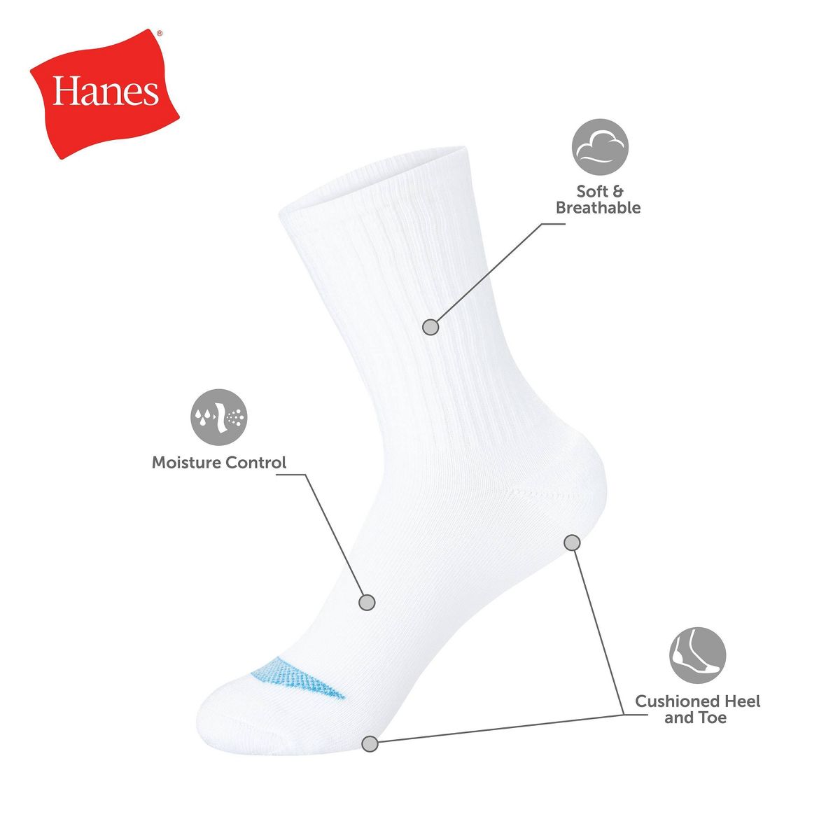 Hanes Girls' 10pk Cool Comfort Crew Socks White - thumbnail 7