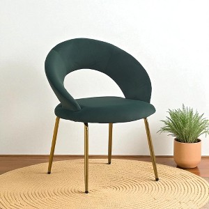 Mshliw Set of 1 Velvet Dining Chair with Curved Backrest, Upholstered Seat, Foam Cushion and Golden Metal Legs, Accent Side Chair for Dining Room - 1 of 4