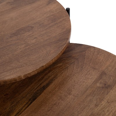 Ulani Natural Wood and Black Metal Round Nesting Tables