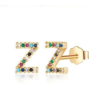 Hypoallergenic 925 Sterling Silver Earring Posts, Rainbow Cubic Zirconia, 26 Letter Earrings, Women's Jewelry Gifts - 1 of 4