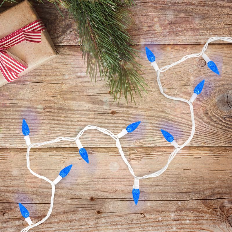 Northlight 70 Count Blue LED C6 Faceted Christmas Lights, 22.5 ft White Wire, 2 of 4