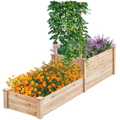 Tangkula Raised Garden Bed W/ 2 Planter Boxes & Trellis Outdoor Wooden ...