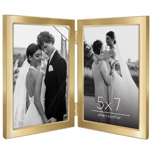 Americanflat Hinged Picture Frame with Wide, Beveled Molding and Shatter-Resistant Glass - Metal Picture Frame Displays Two Photos - 1 of 4