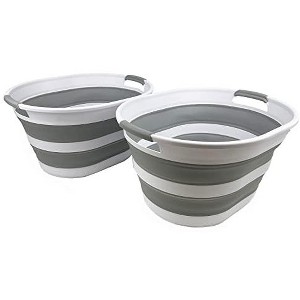 SAMMART 23L (6 Gallons) Set of 2 Collapsible Plastic Oval Laundry Basket/ Wash Tub - 1 of 4