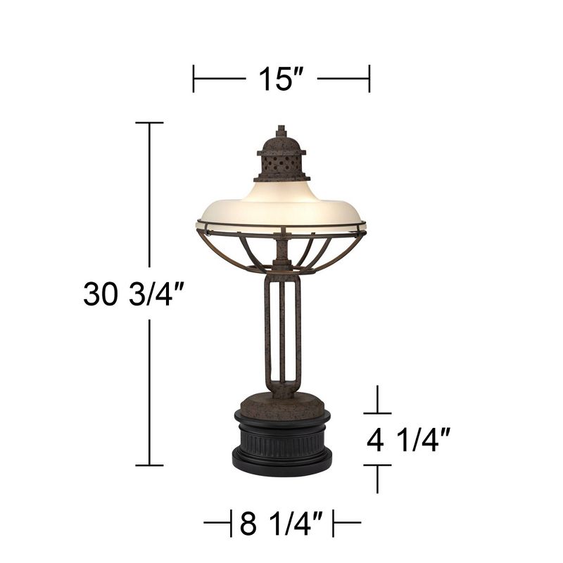 Franklin Iron Works Designer Industrial Rustic Table Lamp with Black Round Riser 30 3/4" Tall Rust Bronze Metal Half Dome Glass Shade for Bedroom Home, 4 of 7