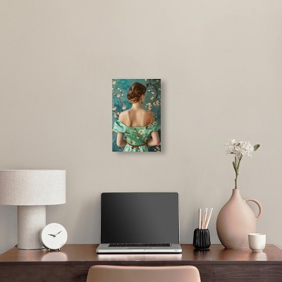 Elegant Green Floral Dress Canvas Wall Art, 15" x 10"