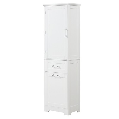 Vynxaria White Freestanding Bathroom Storage Cabinet with Drawers and Adjustable Shelf