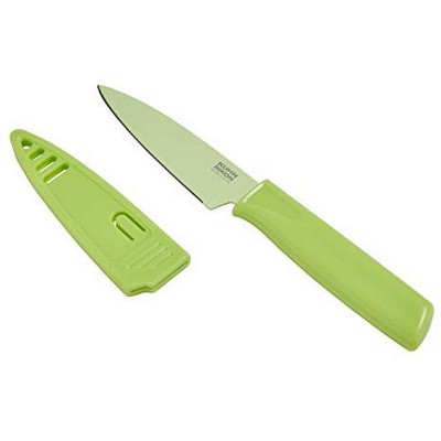 Kuhn Rikon Colori Non-Stick Straight Paring Knife with Safety Sheath, 4 inch/10.16 cm Blade Pistachio