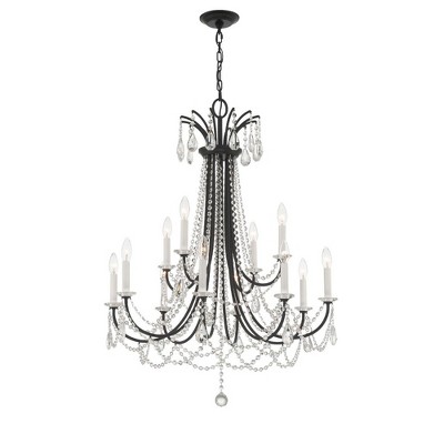 Matte Black and Crystal 12-Light Candle Chandelier