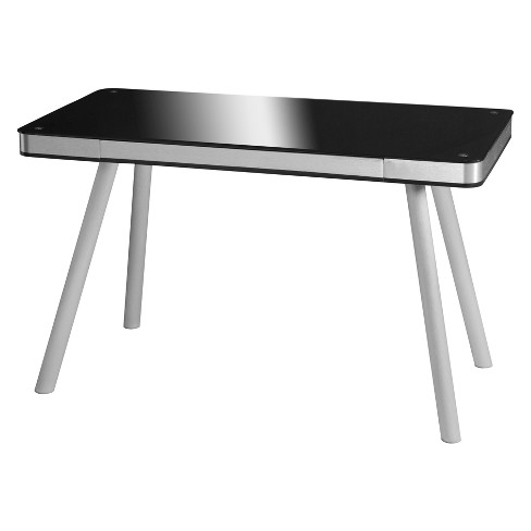 Onespace Black Glass Writing Desk With Brushed Aluminum Frame