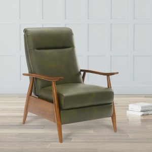 Faux Leather Wood Arm Push Back Recliner with Chestnut Wood Arms, Cushioned Headrest and 3-Position Mechanism - 1 of 4