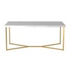 Okak Round/Rectangle Coffee Table with X-shaped Metal Base and Faux Marble Top Mid-Century Modern for Living Room - 4 of 4