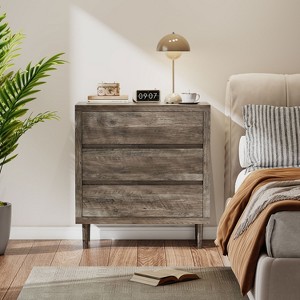 KTMBDW Farmhouse 3-Drawer Nightstand, Chest of Drawers for Bedroom, Wooden Bedroom Dresser with 3 Storage Drawers for Living Room, Hallway, Gray - 1 of 4