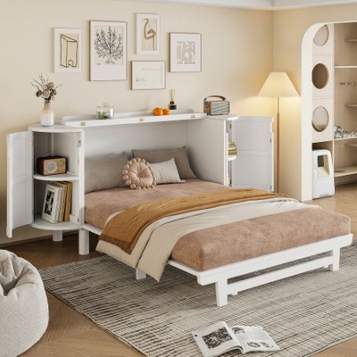 YOOCOZZ Murphy Bed with Dual Side Storage Cabinets and Handwoven Design