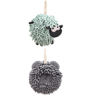 REGALWOVEN Cute Decorative Funny Sheep Shape Fast Drying Hanging Hand Towels 7" x 7" 2 Pcs