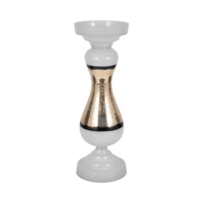 Glass Pillar and Taper Candle Holder with Curved Silhouette and Reflective Accents for Modern Decorative Display