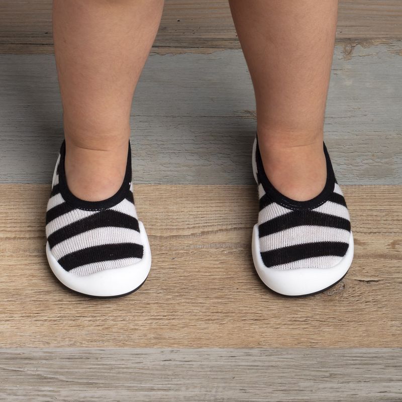 Komuello Baby Girl First Walk Sock Shoes Flat Style - Black White Stripe, 5 of 11