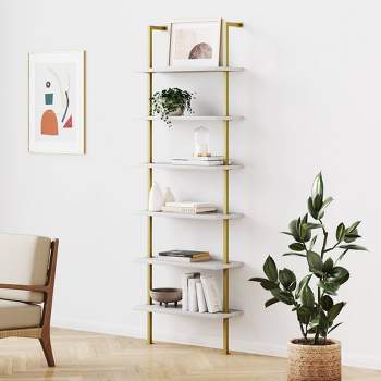 85" Theo 6 Tier Wood Wall Mount Ladder Bookshelf - Nathan James