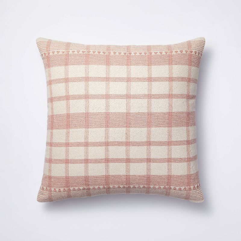 Square Woven Plaid Decorative Throw Pillow Mauve/Light Beige - Threshold&#8482; designed with Studio McGee, 1 of 6