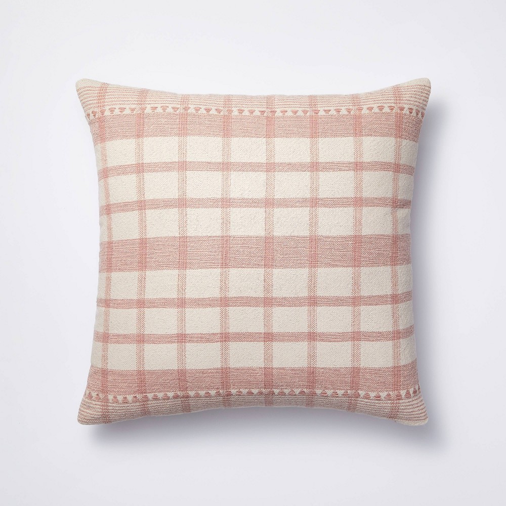 Photos - Pillow Square Woven Plaid Decorative Throw  Mauve/Light Beige - Threshold™