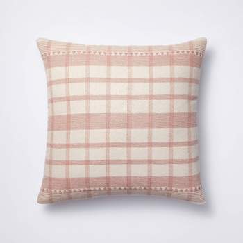 Square Woven Plaid Decorative Throw Pillow Mauve/Light Beige - Threshold™ designed with Studio McGee