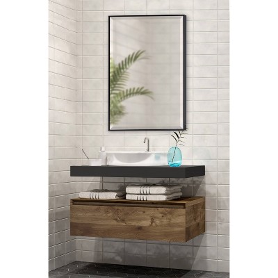 Full-Length 42" Black Wood Rectangular Dresser Wall Mirror
