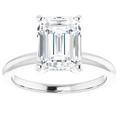 Pompeii3 3Ct Emerald Solitaire Moissanite Engagement Ring in White Yellow or Rose Gold