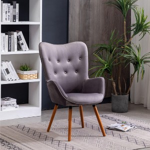 Roundhill Furniture Doarnin Contemporary Silky Velvet Tufted Button Back Accent Chair, Gray - 1 of 4