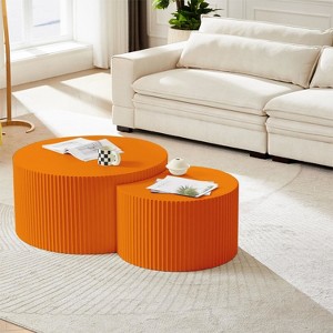 Nesting Coffee Table Set of 2,Creative Moon Round Wood Coffee Table,Handcrafted Side Tables Accent Luxury End Table for Apartment-Cuddlewood - 1 of 4