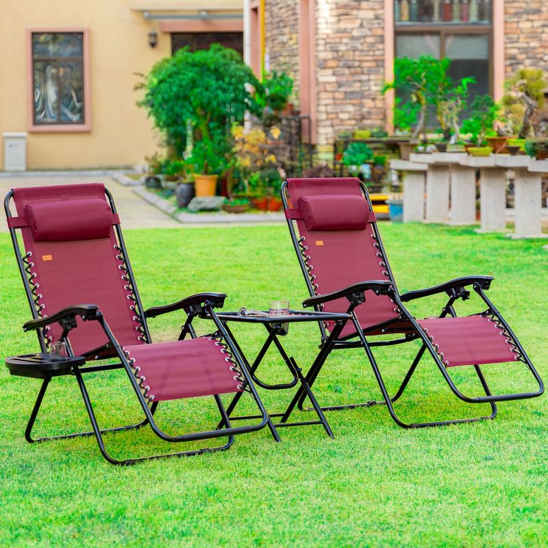 Outsunny Zero Gravity Chaise Lounger Chair 3-Piece Set, Folding Reclining Patio Chair with Side Table, Cup Holder and Headrest for Poolside, or Camping, 3 of 7