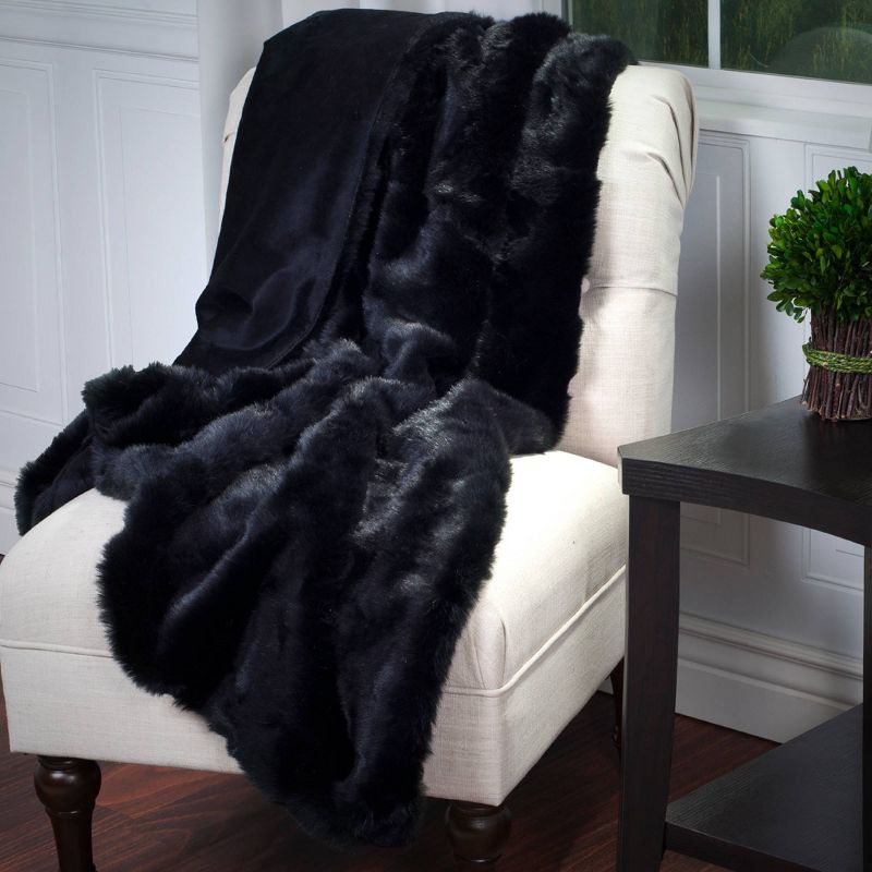 60&#34;x50&#34; Luxury Long Haired Faux Fur Throw Blanket Black - Yorkshire Home, 2 of 5