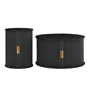 Gulches Black Round MDF Indoor Coffee Table Set 2-Piece Mid-Century 31x31x23 Inch Golden Handle Sliding Tambour Door Storage - 1 of 4