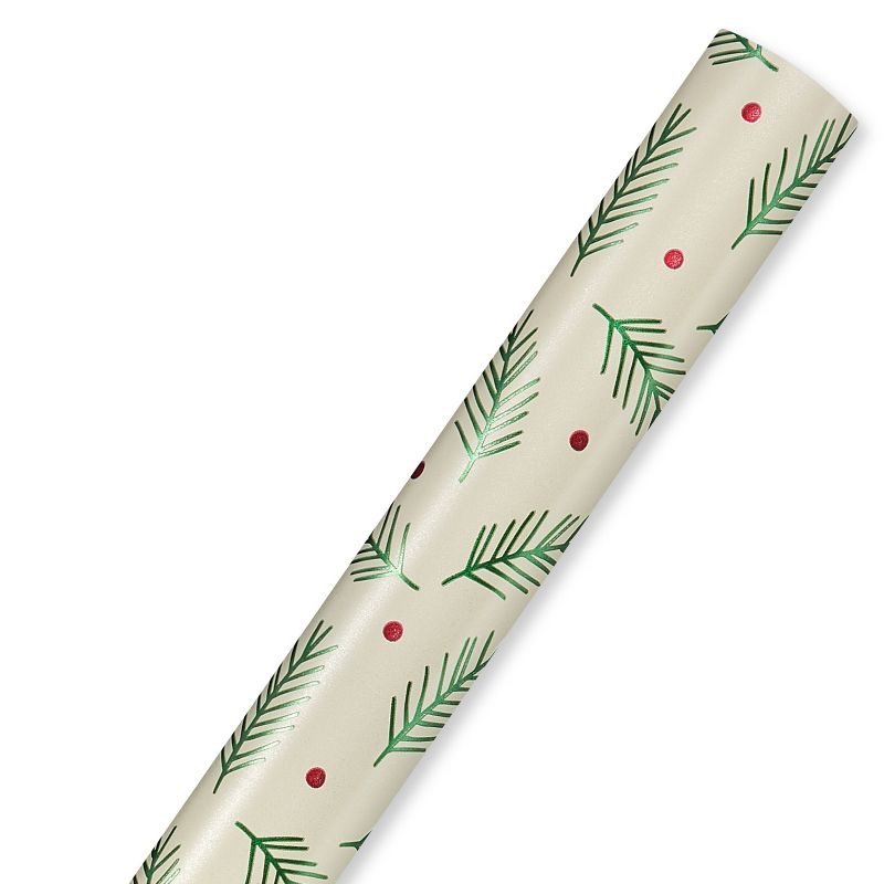 20 sq ft Holly Berry and Leaves Foil Christmas Wrapping Paper, 5 of 7