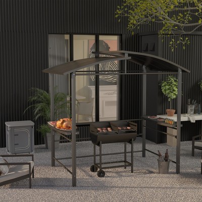 Outsunny 8x5ft Dark Gray Steel Grill Gazebo with Polycarbonate Roof