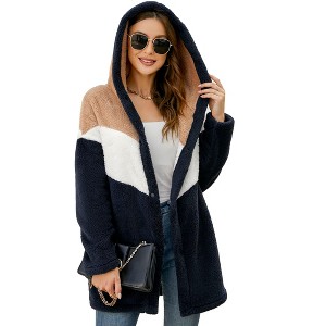 Coolmee Hooded Cardigan for Women Oversized Sweatshirt Fuzzy Fleece Blanket Hoodie Jacket with Front Button Down - 1 of 4