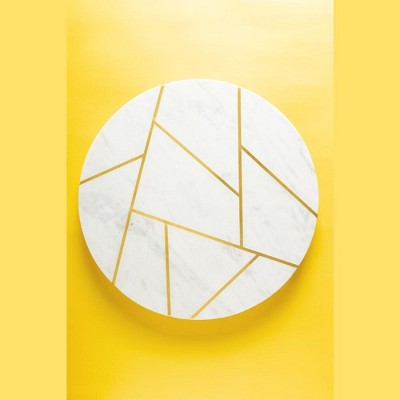 Gold Embellished White Marble Round Lazy Susan