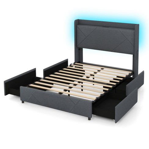 Tangkula Bed Frame w/LED Lights Charging Station 2 Storage Pockets & 4 Drawers - image 1 of 4