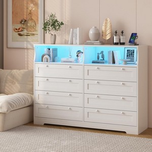 Dresser with 8 Drawers, Wood Bedroom Dresser with Charging Station & LED Lights - 1 of 4