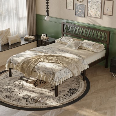 FUFU&GAGA Classic Solid Wood Queen Bed Platform Bed: High - Load Capacity & Chic Geometric Design
